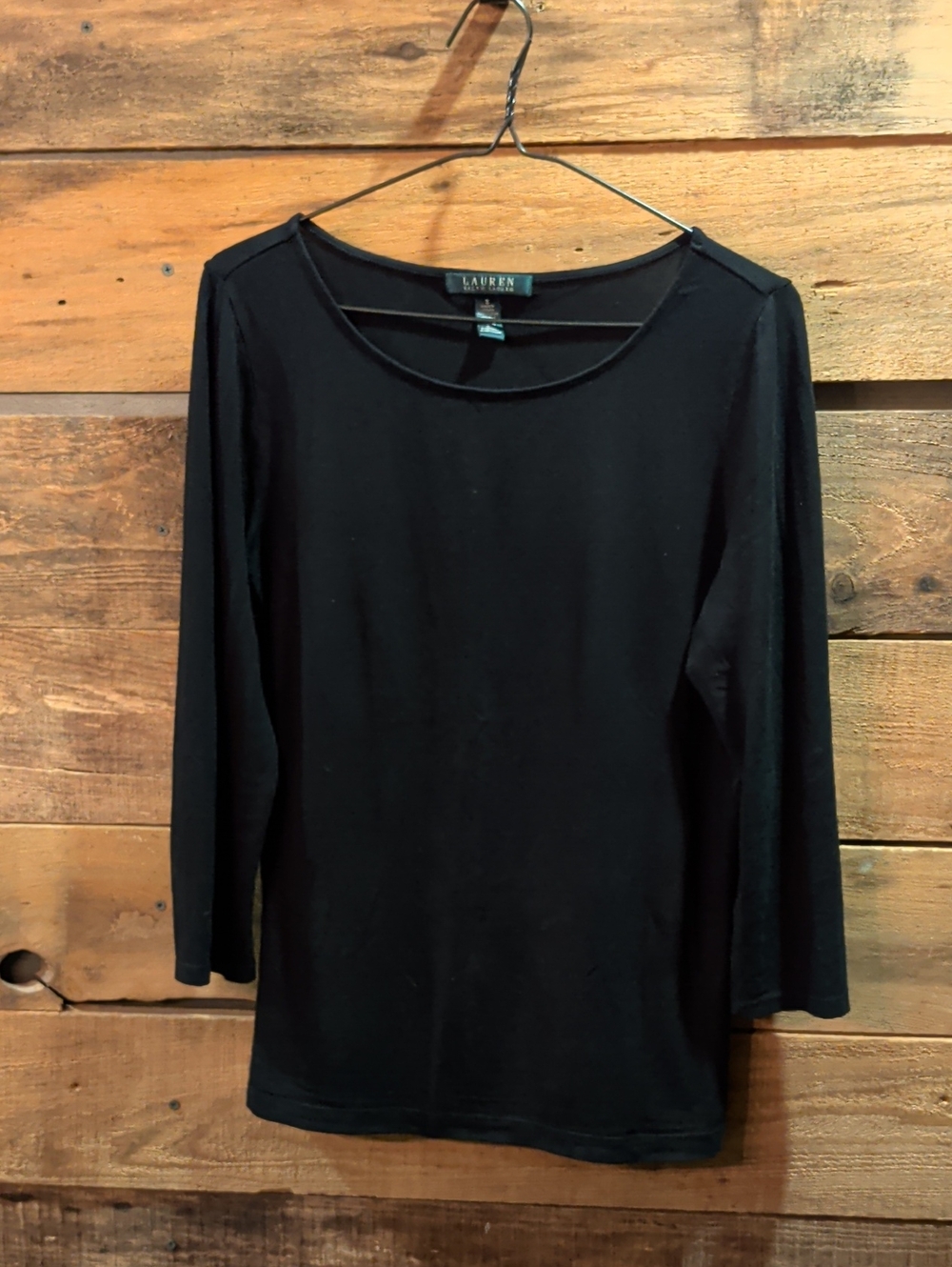 Ralph Lauren Black Long Sleeve Scoop Neck Tee With 3/4 Sleeves